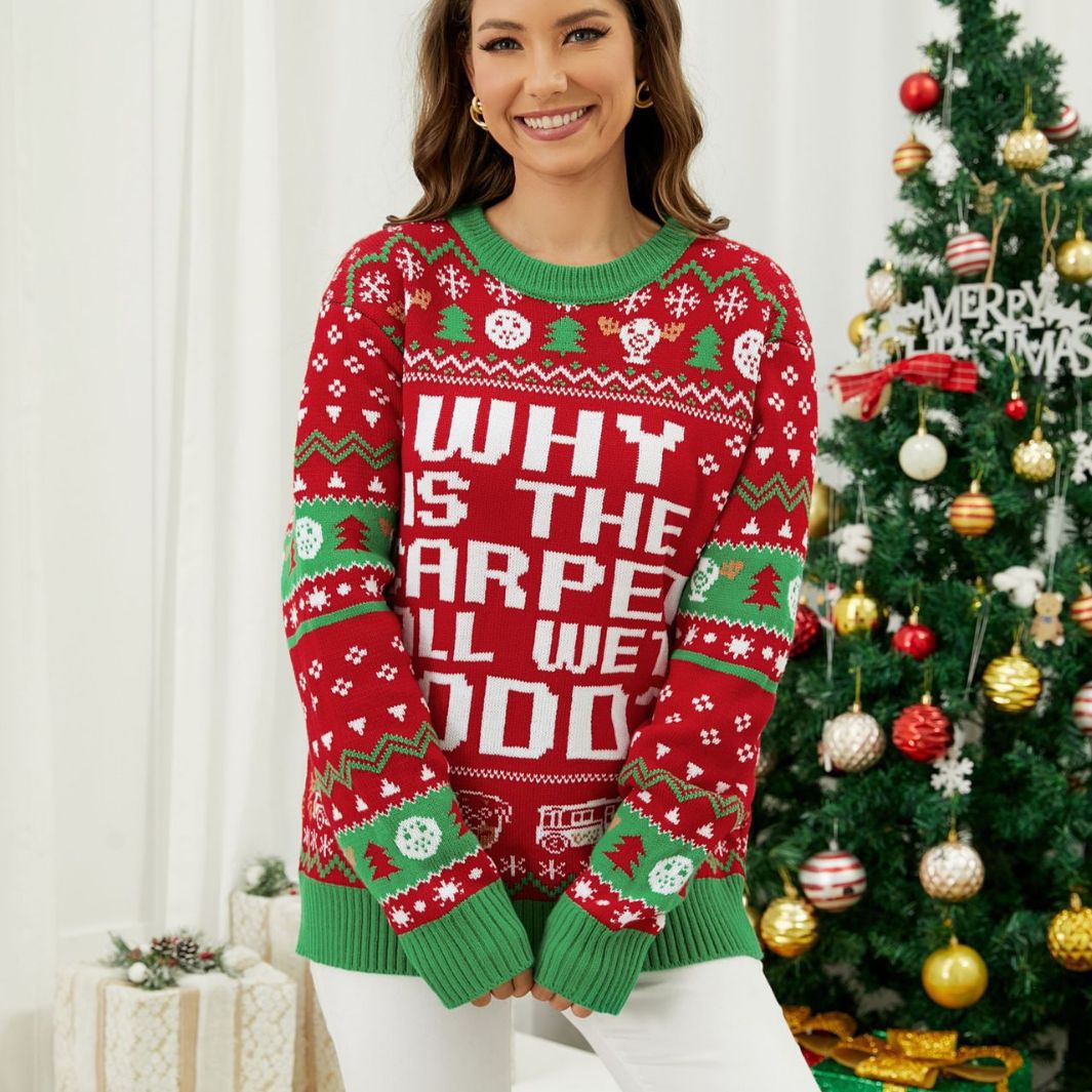 Women's Fun Christmas Sweater with Eye-Catching Lettering and Festive Pattern