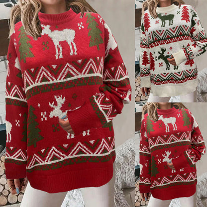 Women's Cozy Christmas Sweater with Festive Motif and High Fit