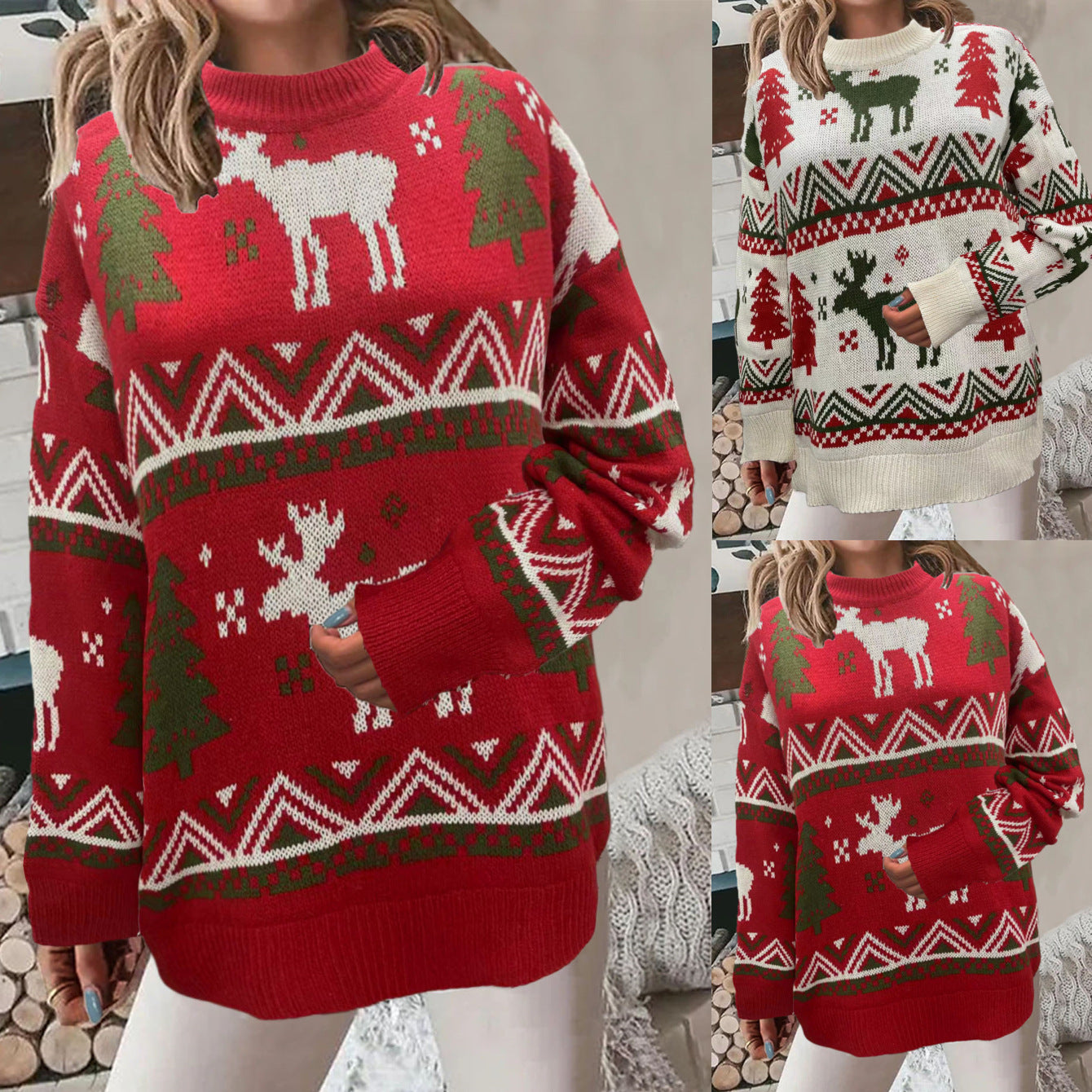 Women's Cozy Christmas Sweater with Festive Motif and High Fit R&B