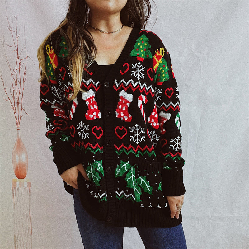 Women's Christmas Cardigan with Festive Design and Buttonable Cut