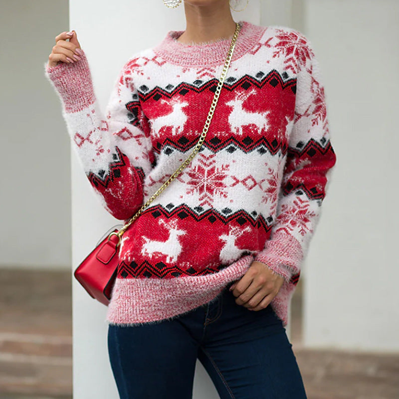 Women's Cozy Christmas Sweater with Festive Reindeer Design R&B