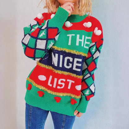 Women's Festive Sweater with Colorful Appliqués and Playful Design R&B