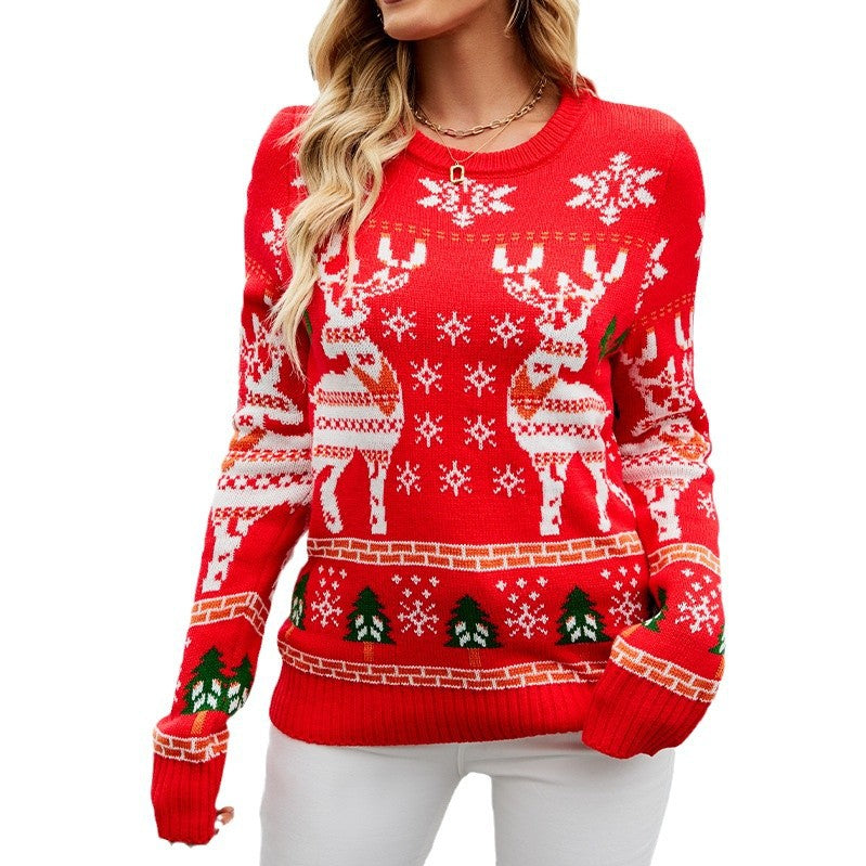 Women's Christmas Sweater with Festive Reindeer Design and Cozy Material R&B