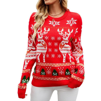 Women's Christmas Sweater with Festive Reindeer Design and Cozy Material R&B
