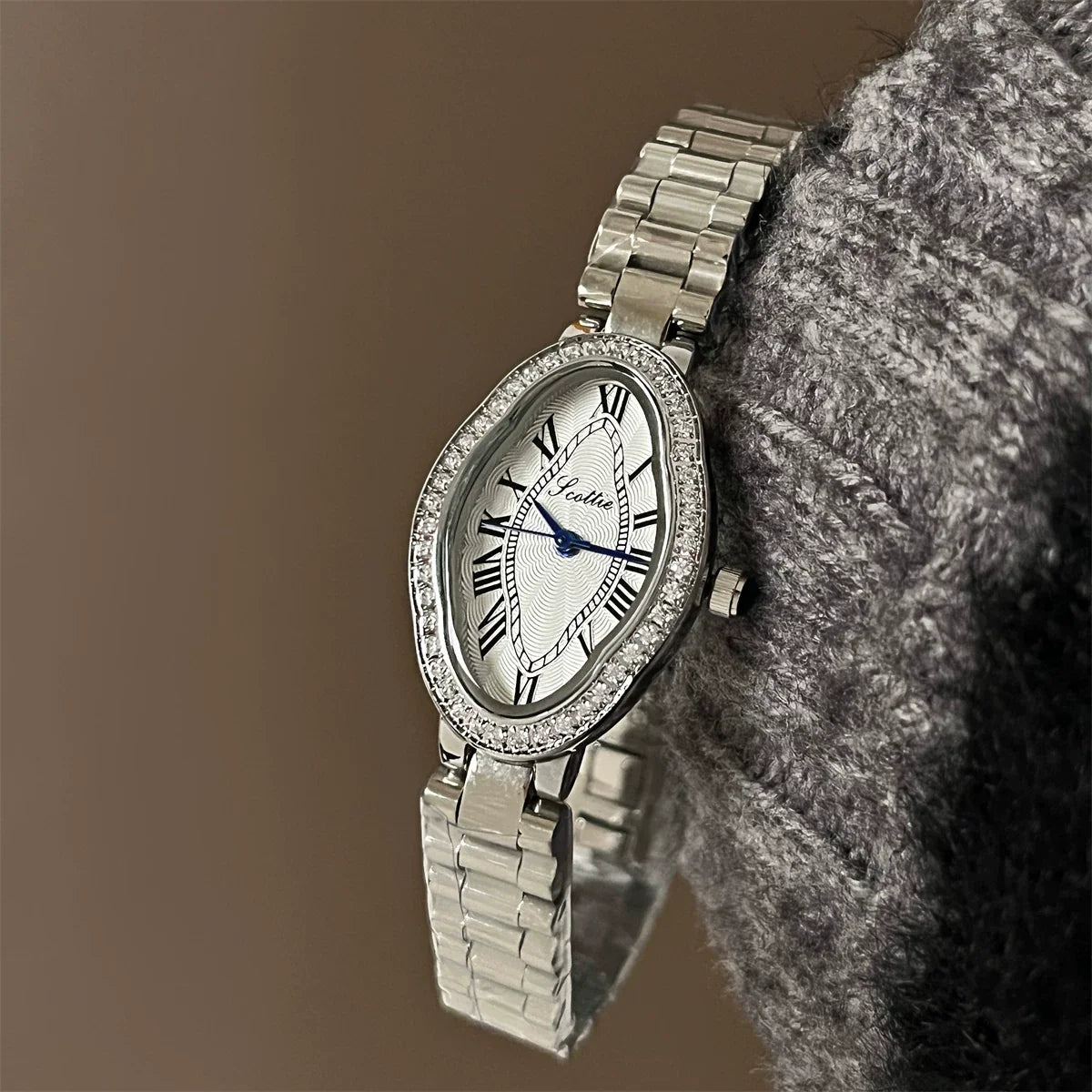 Oval Crystal Embellished Bracelet Watch