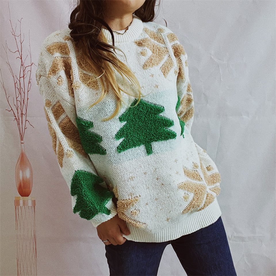 Women's Christmas Sweater with Festive Motif and Voluminous Sleeves