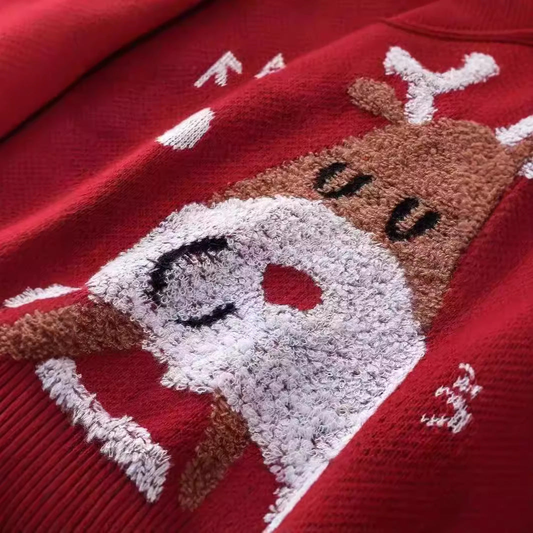 Women's Festive Knit Sweater with Reindeer Motif and Snowflakes R&B