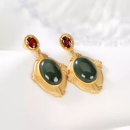Rosalie Regal Jade and Garnet Earrings