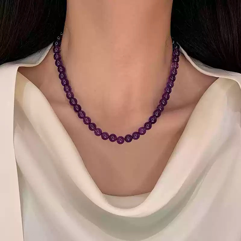 Amethyst Beaded Round Stone Necklace