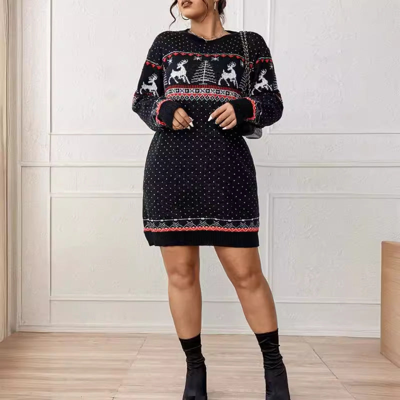 Women's Cozy Christmas Knit Sweater with Festive Reindeer Motif