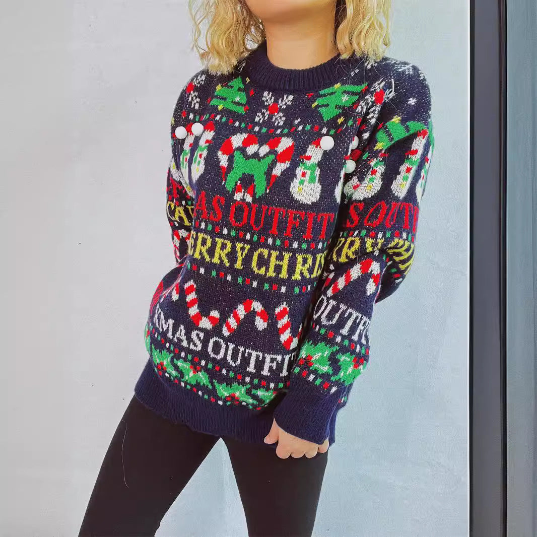 Women's Christmas Sweater with Festive Motif and Casual Cut