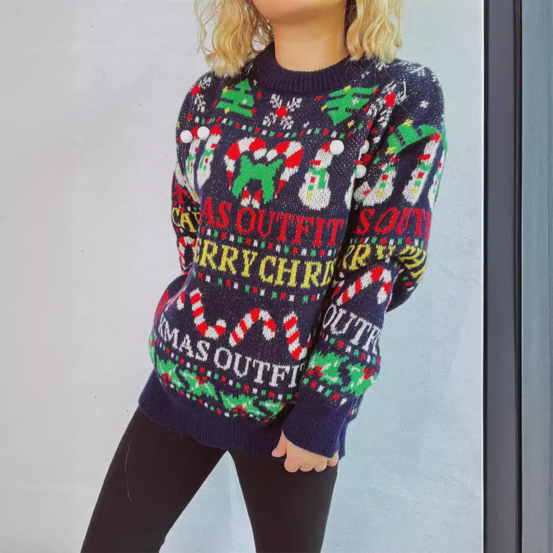 Women's Christmas Sweater with Festive Motif and Casual Cut