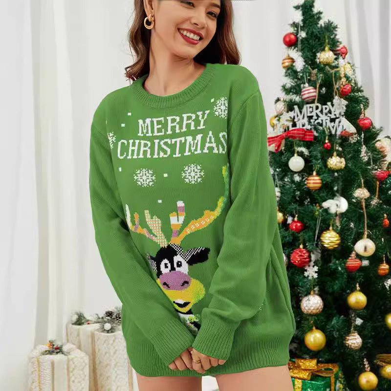 Women's Christmas Sweater with Fun Reindeer Motif