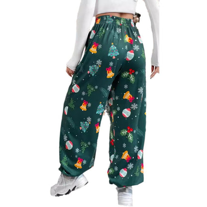 Women's Wide-Leg Pajama Pants with Festive Pattern