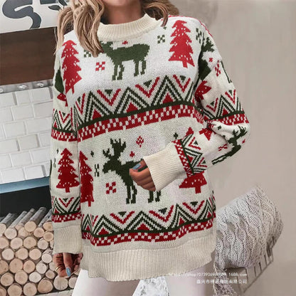 Women's Cozy Christmas Sweater with Festive Motif and High Fit