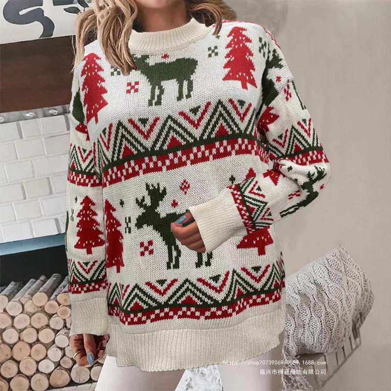 Women's Cozy Christmas Sweater with Festive Motif and High Fit