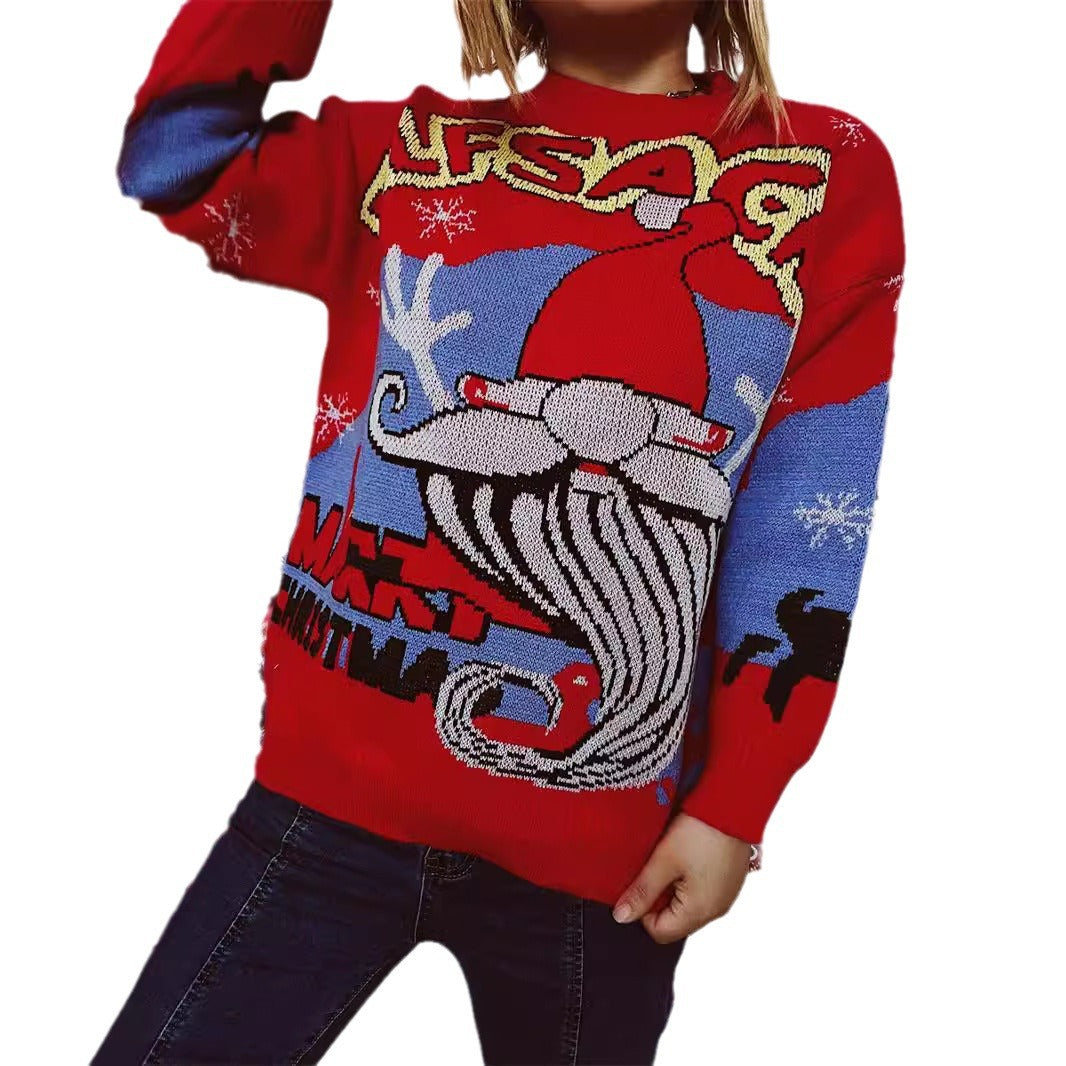 Women's Christmas Sweater with Festive Reindeer Motif and Creative Designs R&B