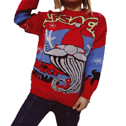 Women's Christmas Sweater with Festive Reindeer Motif and Creative Designs R&B