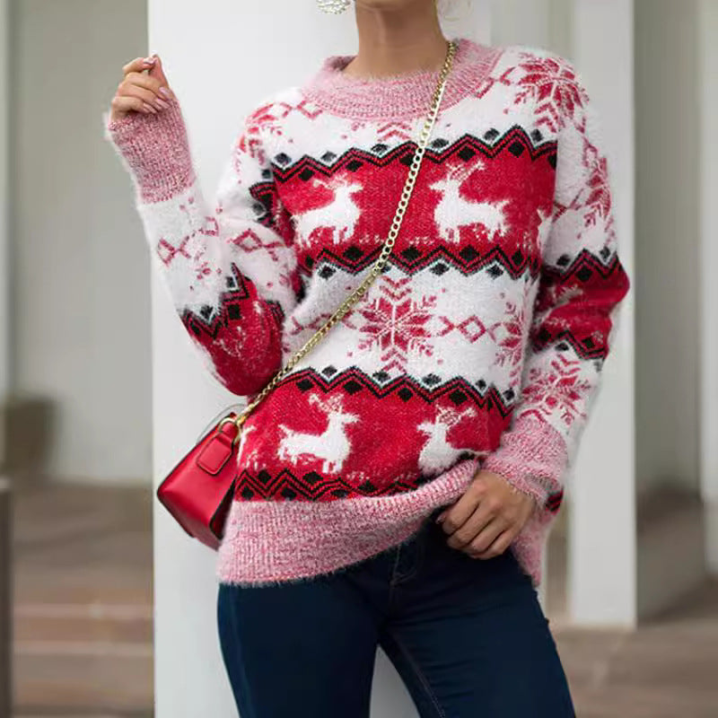 Women's Cozy Christmas Sweater with Festive Reindeer Design R&B