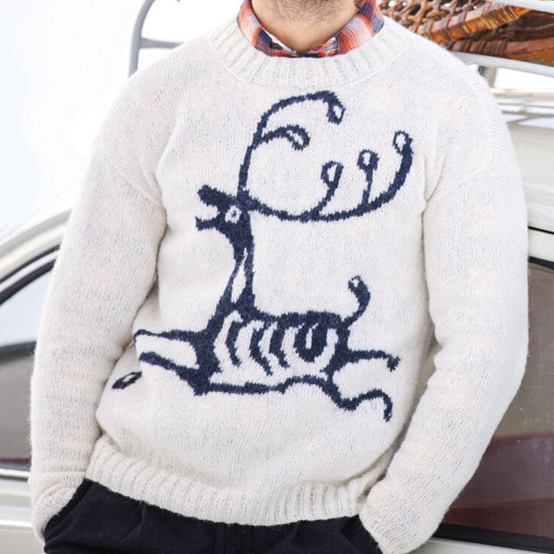 Men's Sweater with Festive Reindeer Motif and High-Quality Wool Blend R&B