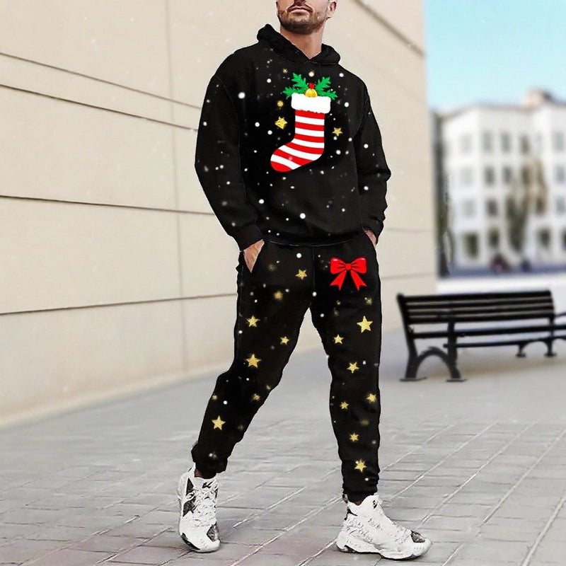 Men's Christmas-Motif Hoodie and Sweatpants Set