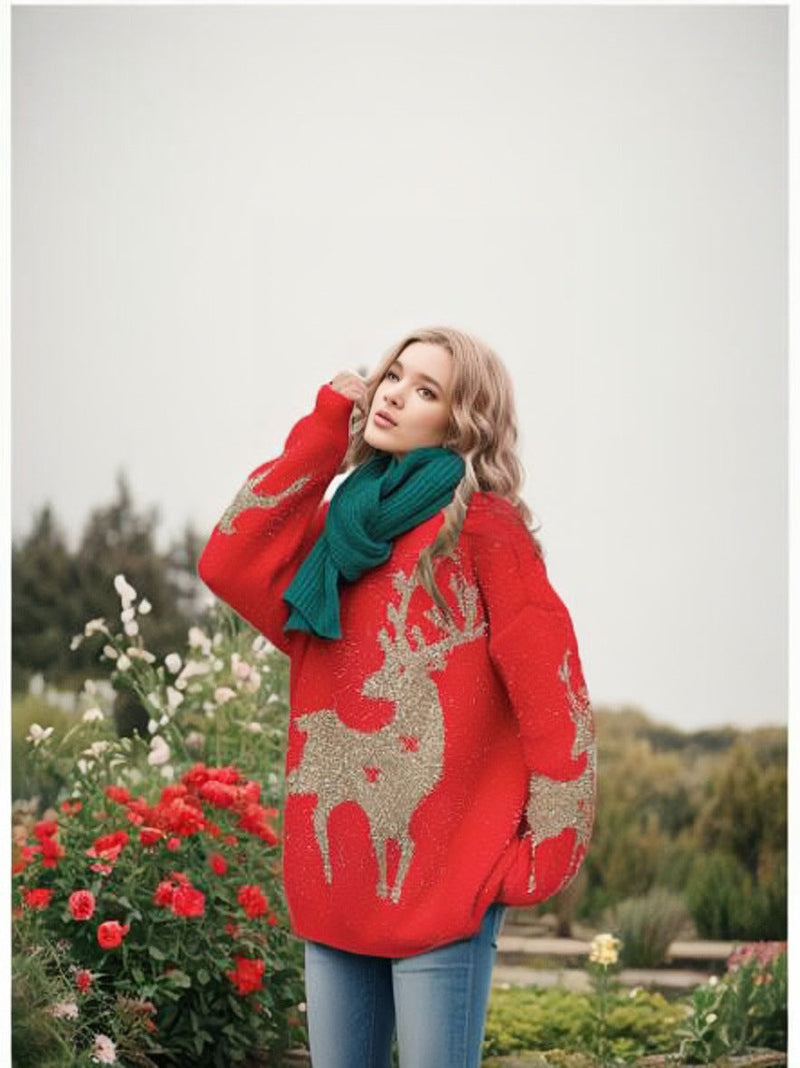Women's Christmas Sweater with Festive Snowflake Motif and Wide Cut R&B