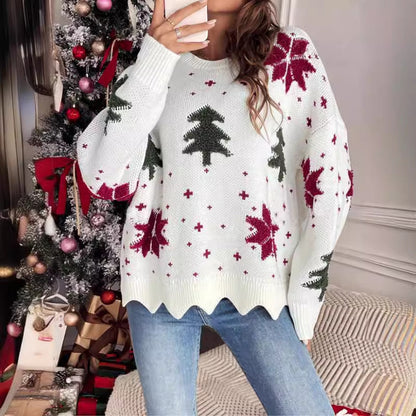Women's Knit Sweater with Festive Christmas Design and Scandinavian Motifs