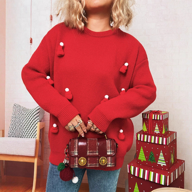 Women's Cozy Christmas Sweater with Festive Appliqués