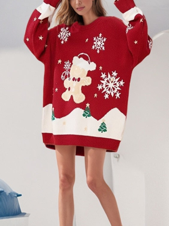Women's Knit Sweater with Festive Cookie Motif R&B