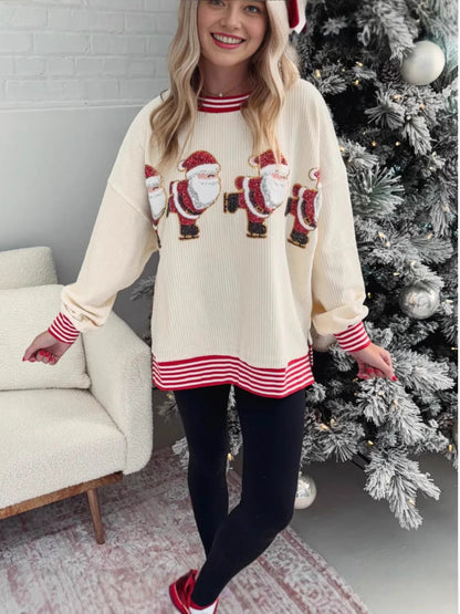 Women's Oversized Sweater with Festive Santa Motif R&B