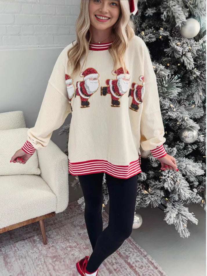 Women's Oversized Sweater with Festive Santa Motif R&B