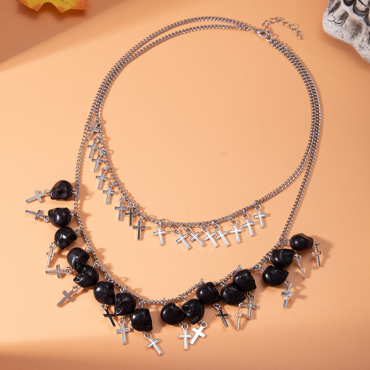 Halloween Cross Tassel Skull Punk Exaggerated Layered Necklace