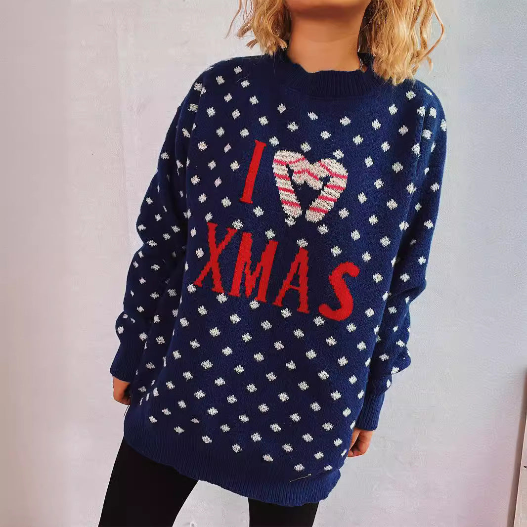 Women's Knit Sweater with Festive Christmas Design and Relaxed Fit