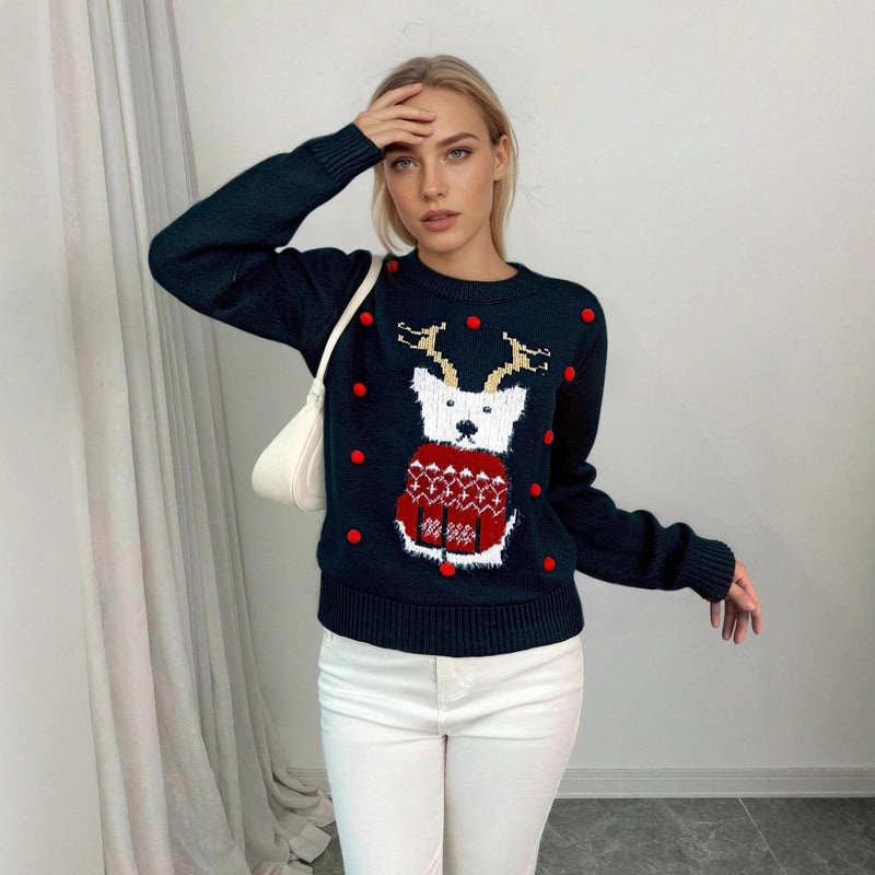 Women's Christmas Sweater with Festive Motifs and Creative 3D Details