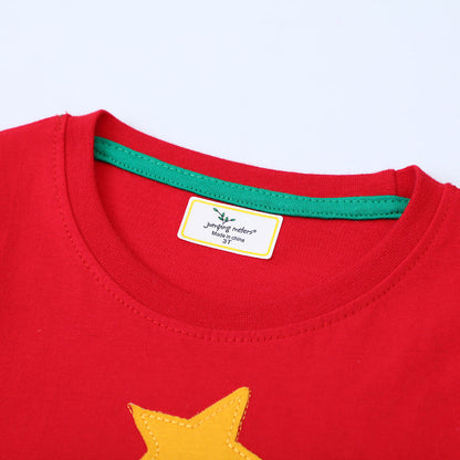 Girls' Long-Sleeve Dress with Festive Christmas Tree Motif