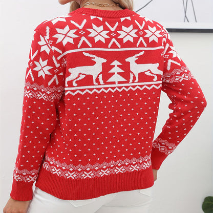 Women's Christmas Sweater with Intuitive Motifs and Crew Neck