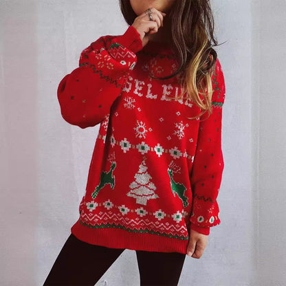 Women's Christmas Sweater with Festive Motif and Crew Neck R&B
