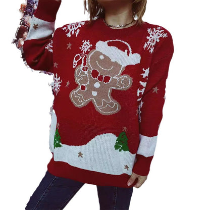 Women's Christmas Sweater with Gingerbread Motif and Crew Neck R&B