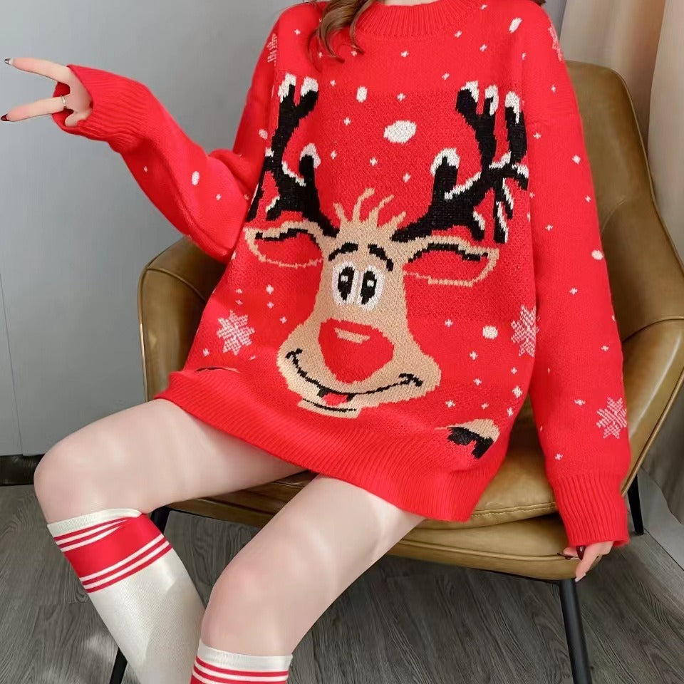Women's Christmas Sweater with Unique Reindeer Motif R&B