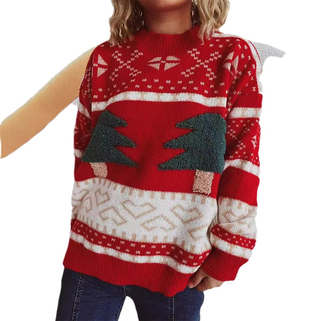 Women's Festive Knit Sweater with Christmas Motif and Soft Material