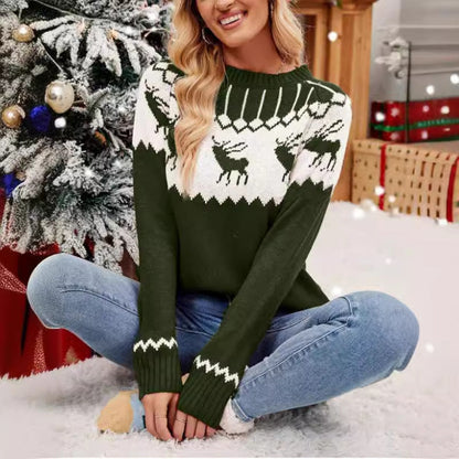 Women's Festive Knit Sweater with a Classic Reindeer Motif