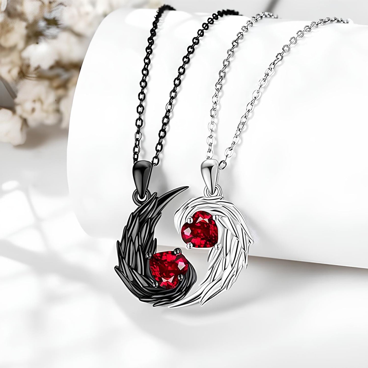 Wings of Light and Shadow Couple Necklace