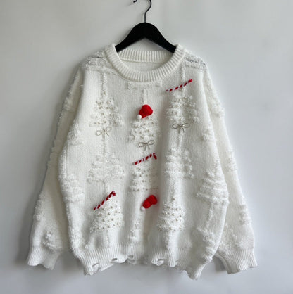 Women's Christmas Sweater with Festive Motif and 3D Appliqués