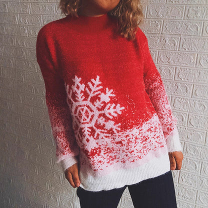 Women's Festive Knit Sweater with Wintry Snowflake Motif
