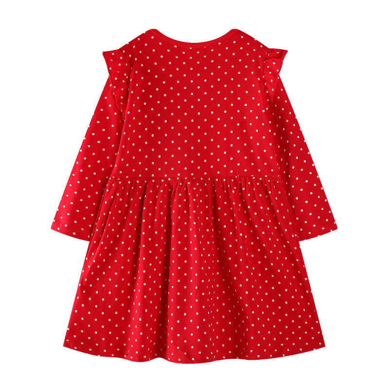 Girls' Casual Dress with Festive Reindeer Design