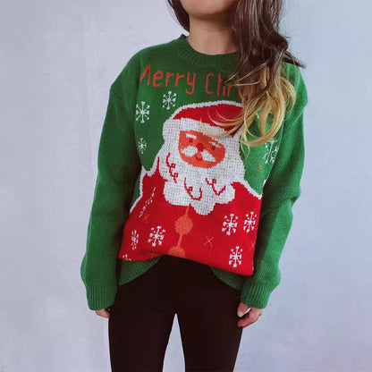 Women's Christmas Sweater with Festive Santa Motif and Comfortable Fit