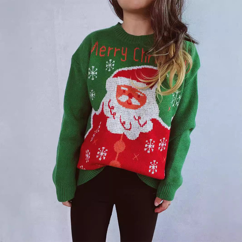 Women's Christmas Sweater with Festive Santa Motif and Comfortable Fit R&B