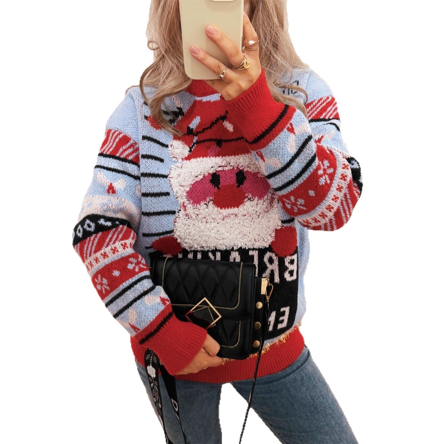 Women's Christmas Sweater with Creative Reindeer Motif and Cheerful Design