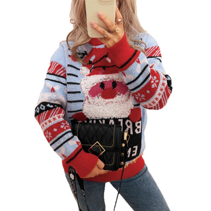 Women's Christmas Sweater with Creative Reindeer Motif and Cheerful Design