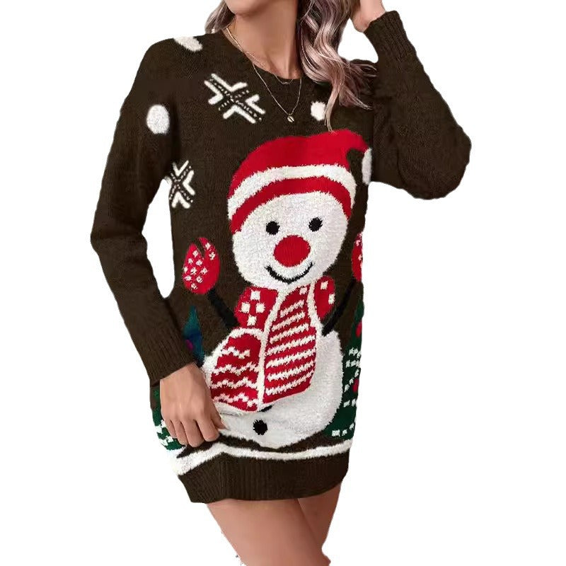 Women's Christmas Sweater with Festive Snowman Motif and Cozy Texture